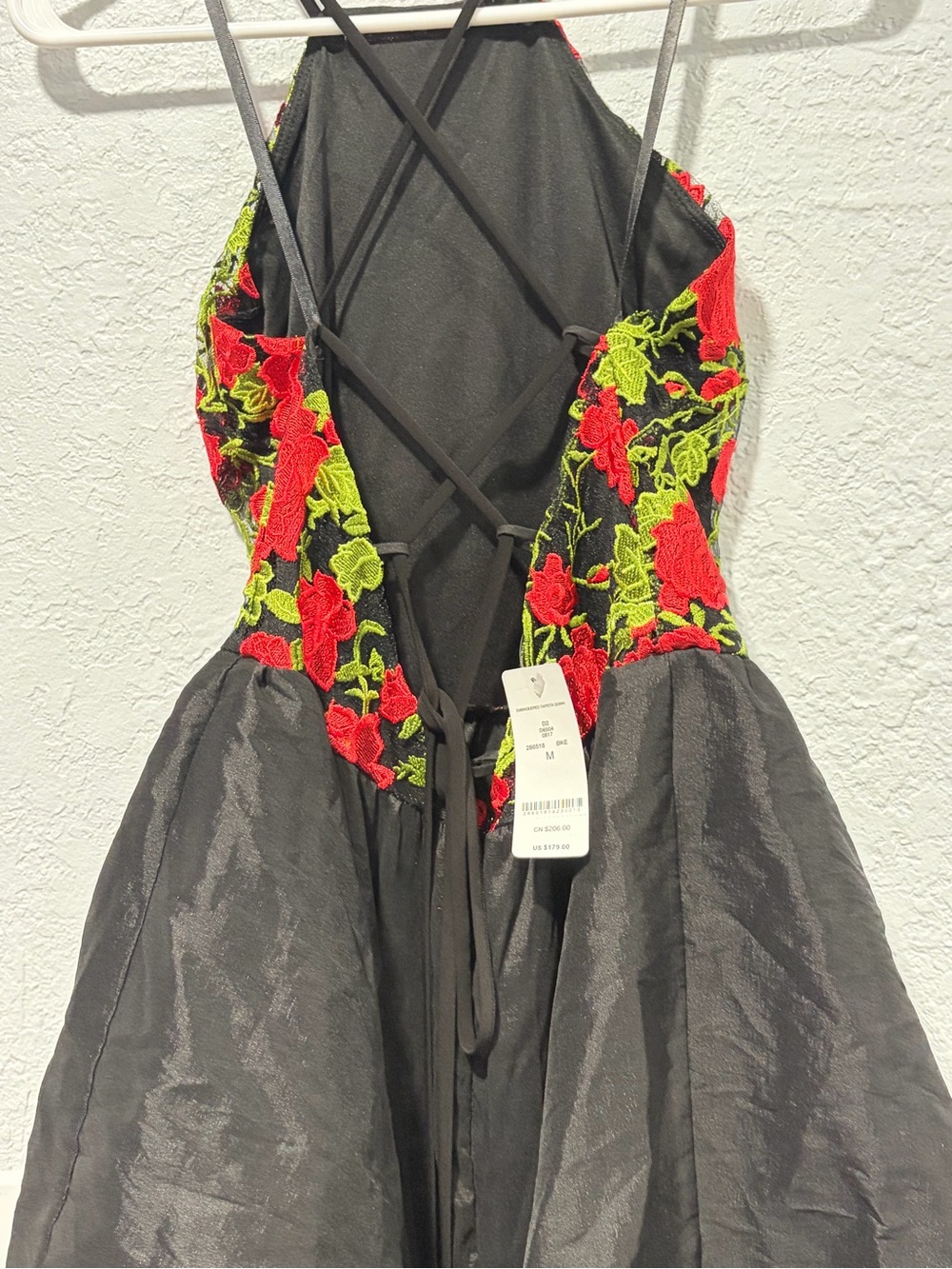bebe Black High-Low Dress with Red Rose Embroidered Bodice - Picture 7 of 10